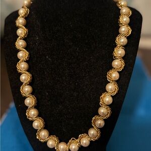 Vintage Napier Faux Pearls with Gold Tone Twisted Chain Necklace.